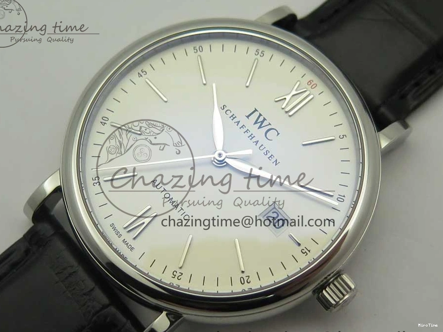 MIROTIME 0518 Supportive Portofino Automatic SS AF 1:1 Best Edition White Dial on Black Croco Leather Strap A 7184